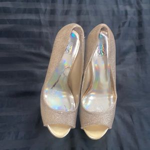 Glitter gold peep toe 6 inch platform heels